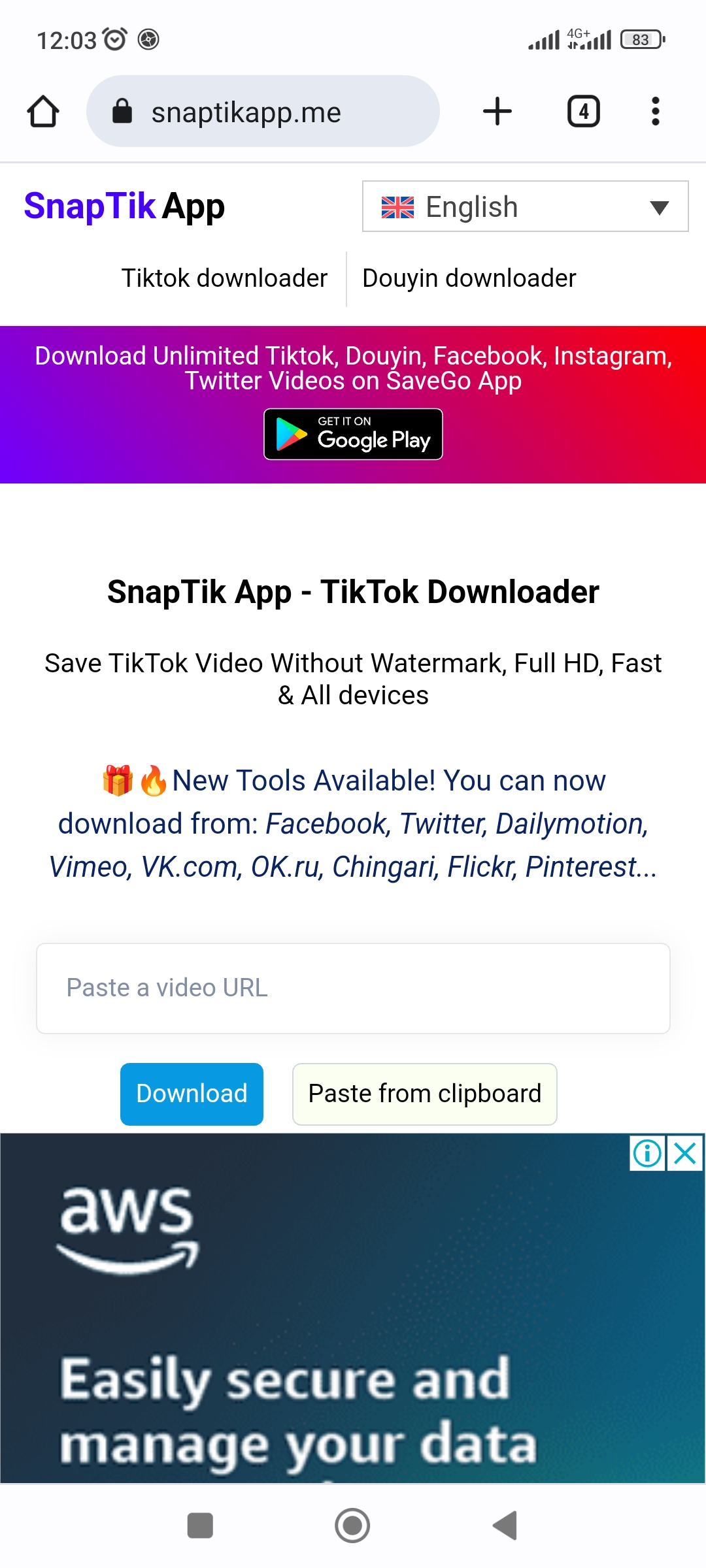 Truy cập vào SnapTik App tại website snaptikapp.me